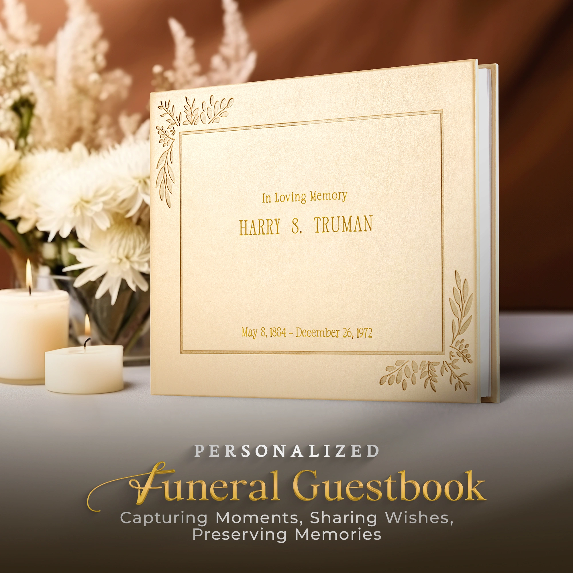 Personalized Funeral Guest Book - Gold hover